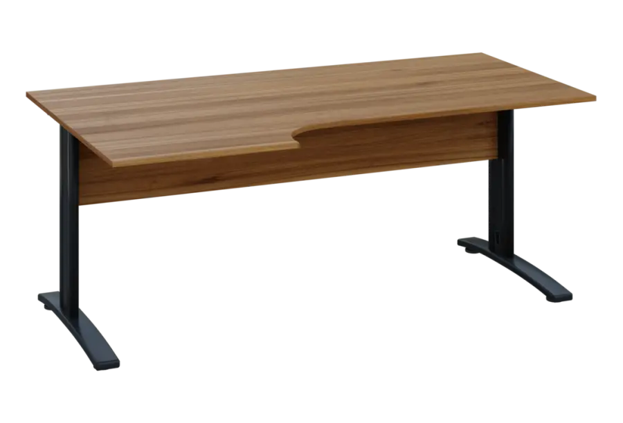 ERK 28 - 186 stůl kancelářský, rohový, levý, kovová podnož černá, deska 25 mm, široký 1800 mm, ořech světlý